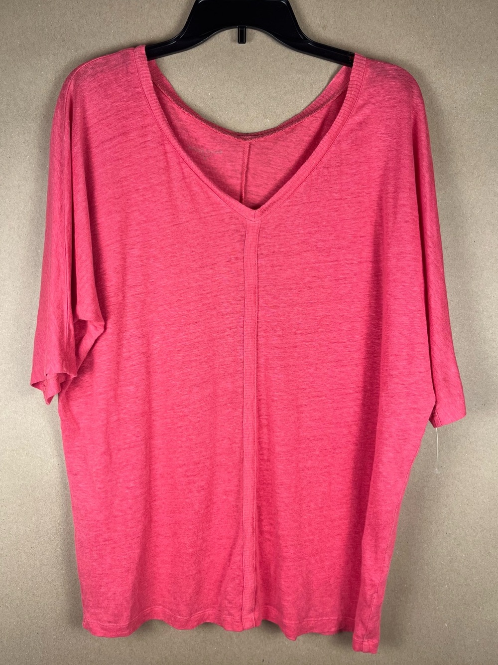 NWOT Eileen Fisher 100% Linen V-Neck Boxy Tee Top Medium Coral Pink